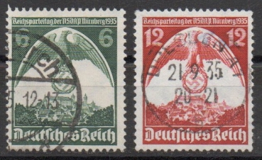 Michel Nr.586 - 587, Reichsparteitag gestempelt.